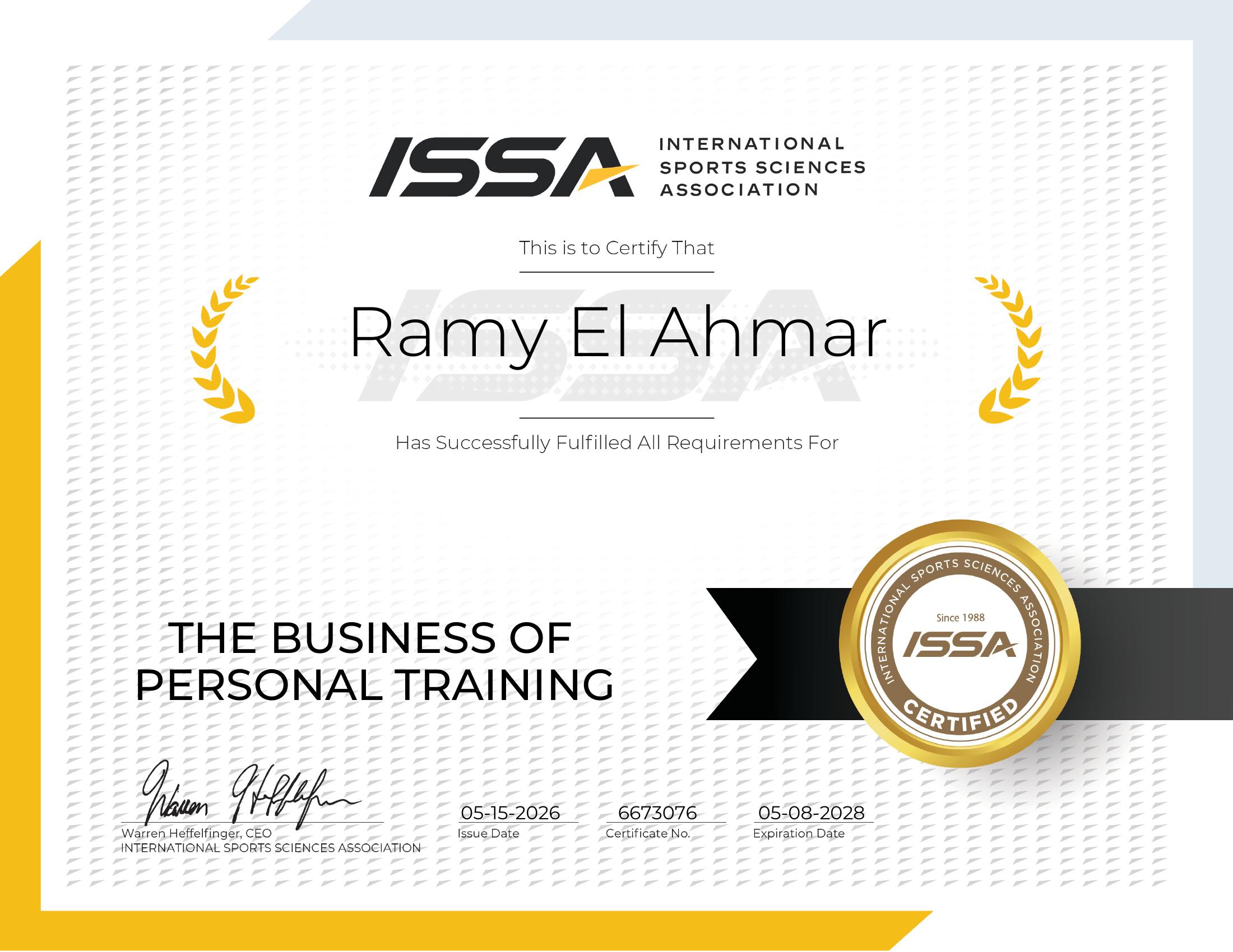 ISSA — Business of Personal Training certificate